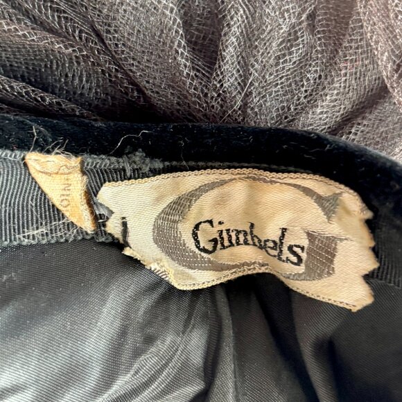 1960s Black Velvet Hat w/ Brown Netting Mob Wife Widow - Picture 9 of 9